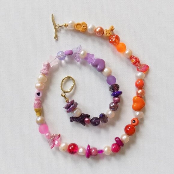 new! handmade pearl beaded choker chunky choker with dice shiny charms necklace - Picture 2 of 3